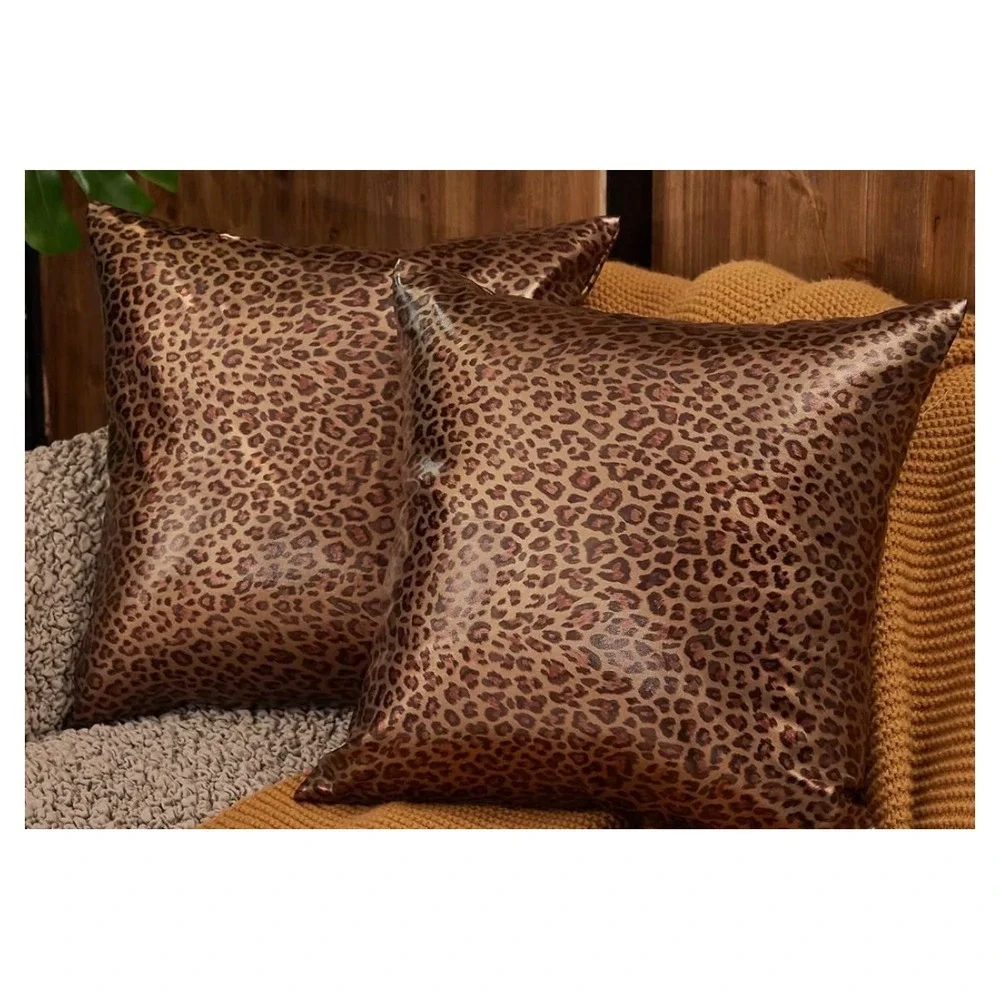Eucior Leopard Print Cushion Covers Set of 2 Brown Metallic 18x18 Pillow Cases
